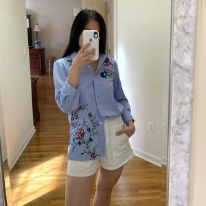 Zara Embroidered Button-Up Top